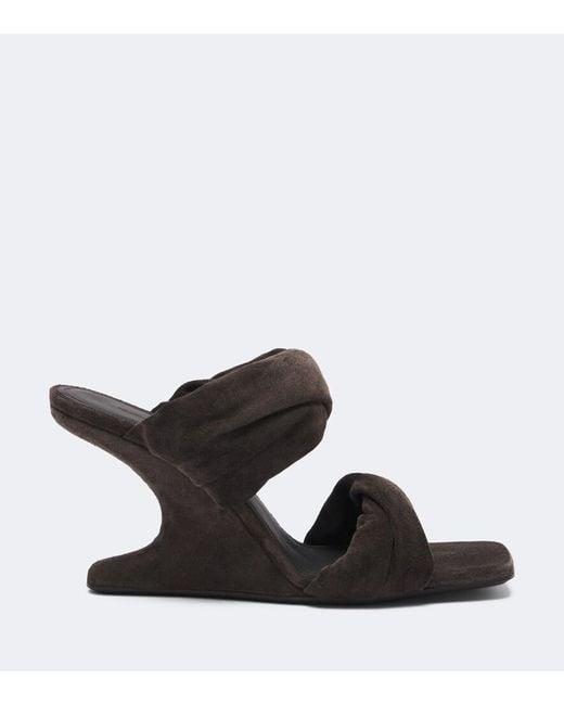 Rick Owens Black Twisted Cantilever Suede Wedge Mules