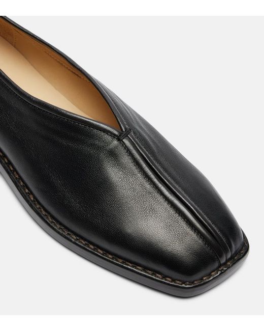 Lemaire Black Piped Leather Slip-On Shoes