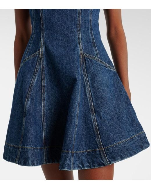 Self-Portrait Blue Bow-Detail Ruffled Denim Minidress