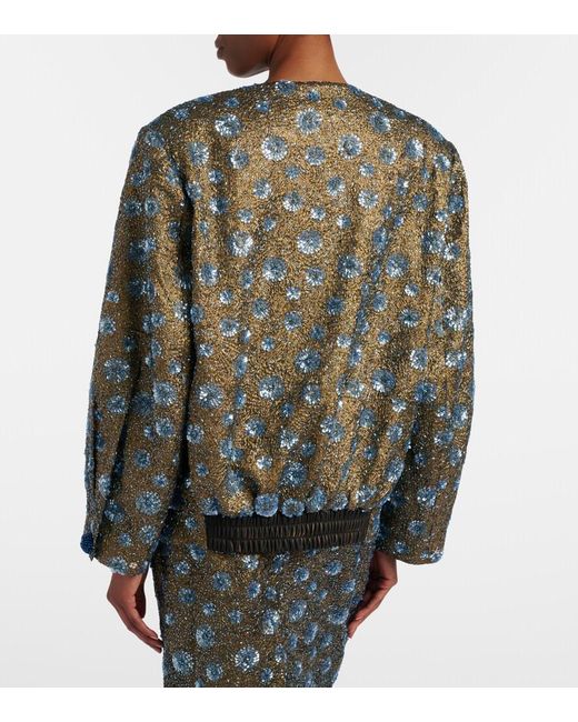 JACQUES WEI Green Floral Sequined Oversized Jacket