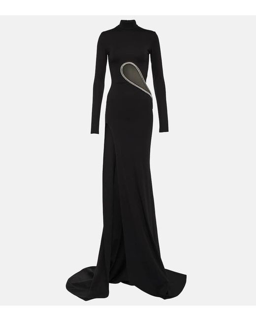 David Koma Black Paneled Embellished Jersey Gown