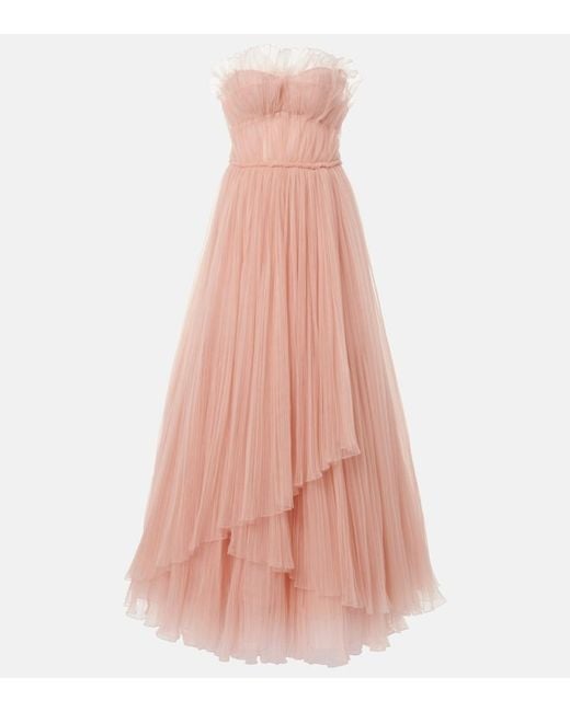 Costarellos Pink Marinel Plissé Tulle Gown