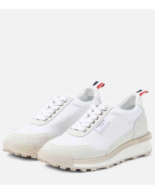Thom Browne White Alumni Trainer Suede-trimmed Sneakers