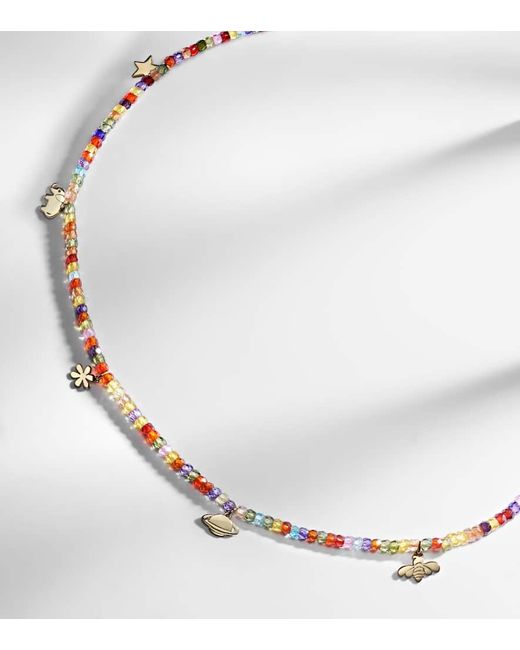 Sydney Evan Natural 14Kt Beaded Charm Necklace With Zircon