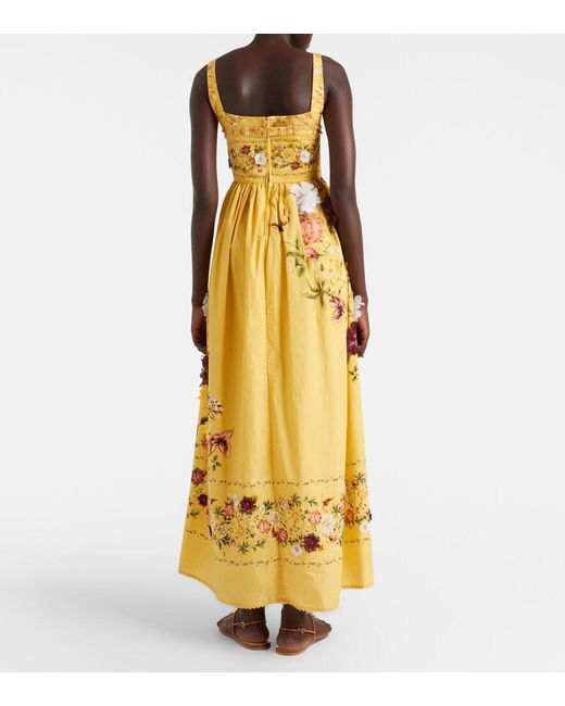 Agua Bendita Metallic Barbara Floral-Applique Cotton Maxi Dress