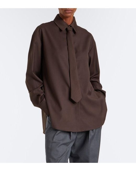 Frankie Shop Brown Peri Tie-Neck Shirt
