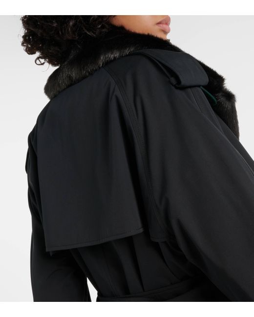 Burberry Black Kennington Faux Fur-trimmed Trench Coat