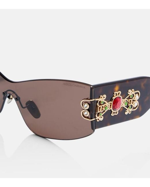 Dolce & Gabbana Brown Embellished Rectangular Sunglasses
