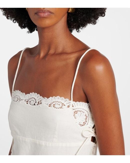Posse White Darya Embroidered Linen And Cotton Midi Dress