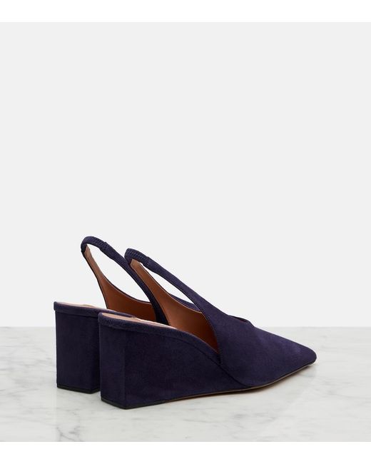 Alaïa Blue Cube Suede Wedge Slingback Pumps