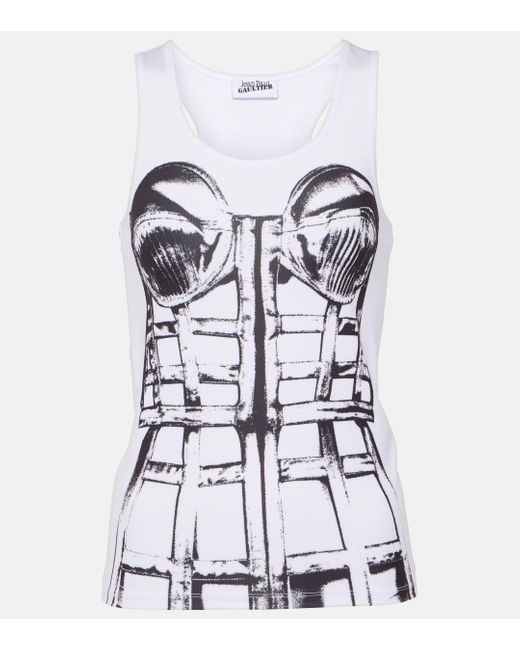 Jean Paul Gaultier White Cage Trompe L'oil Printed Tank Top