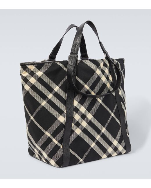 Burberry Black Field Large Check Tote Bag for men