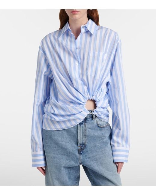 Sportmax Blue Palmizi Cutout Striped Cotton Poplin Shirt