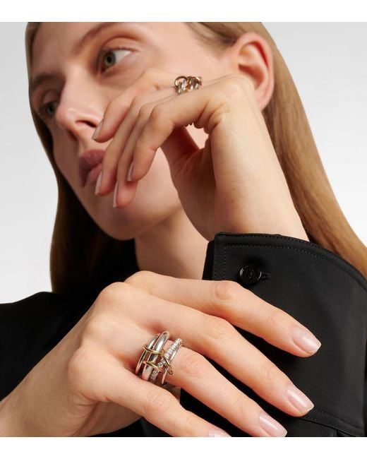 Spinelli Kilcollin Multicolor Luna 18Kt And Sterling Linked Rings With Diamonds