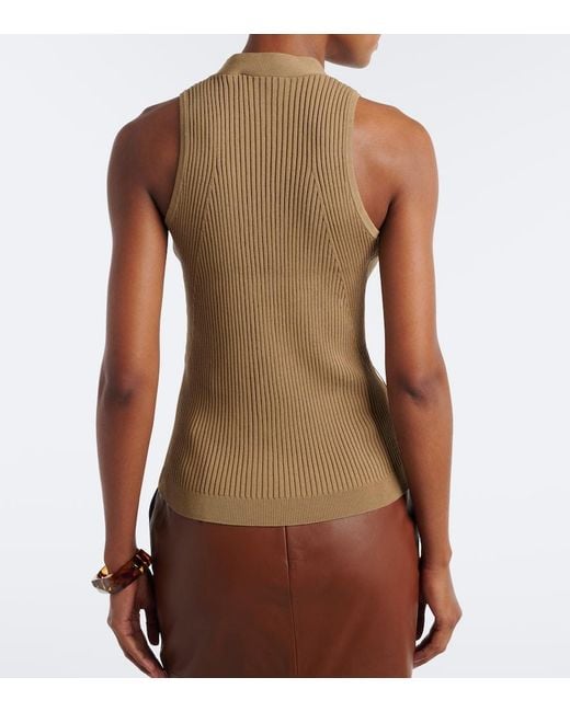 Max Mara Natural Ribbed Knit Cotton-Blend Top