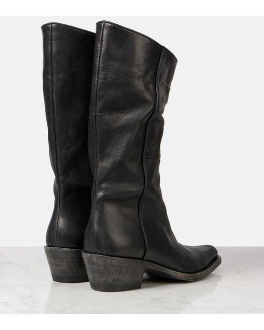 Khaite Black Clive Leather Mid-Calf Boots