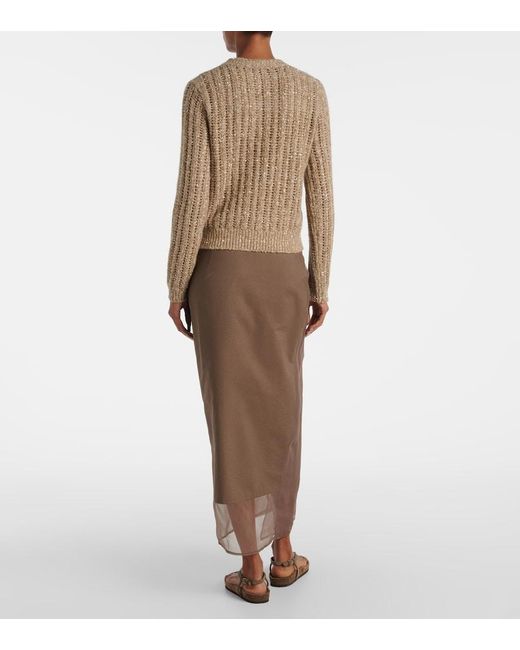 Brunello Cucinelli Brown Open-Knit Sequined Sweater