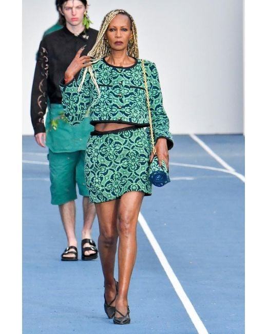 MARINE SERRE Green Jacquard High-rise Cotton Miniskirt