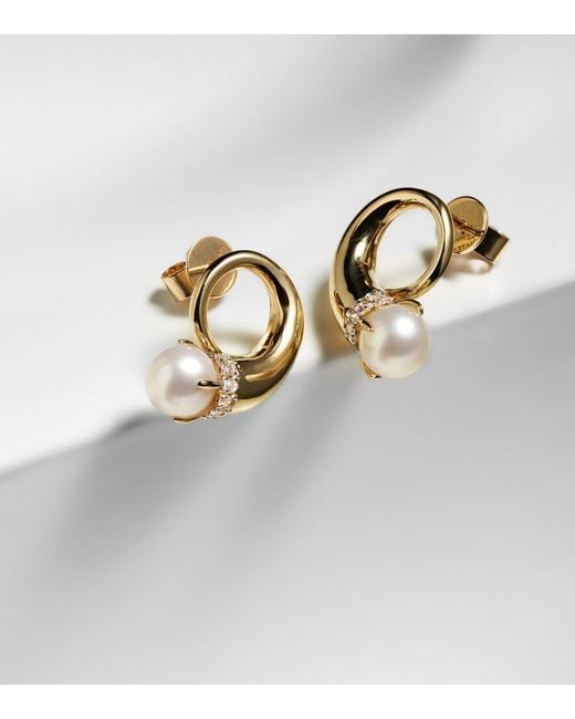Mateo Metallic 14Kt Earrings With Diamonds And Pearls