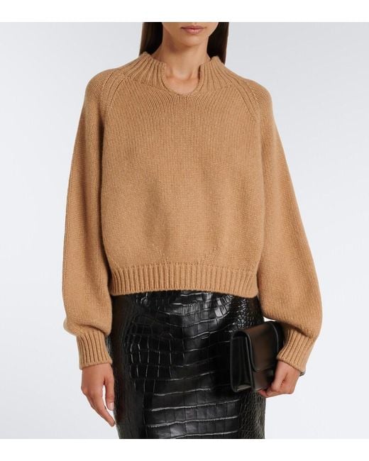 Khaite Natural Cropped Cashmere Sweater