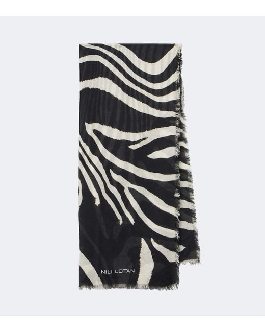 Nili Lotan Black Zebra-Print Scarf