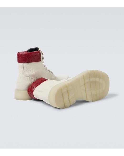 Bottega Veneta White Haddock Intrecciato Leather Lace-Up Boots for men