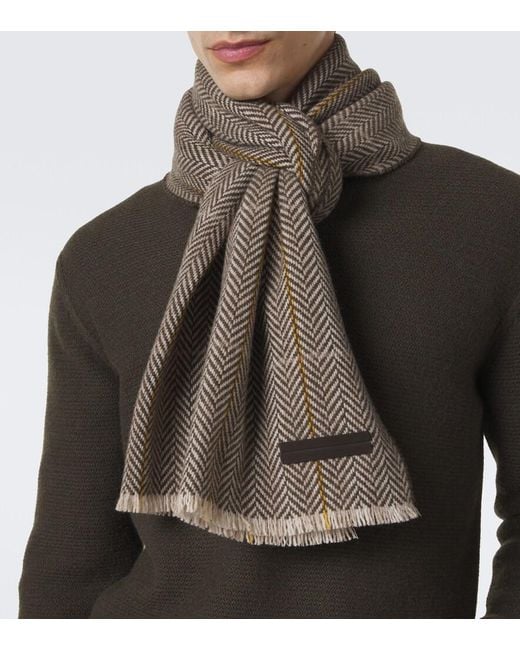 Zegna Brown Herringbone Cashmere Scarf for men