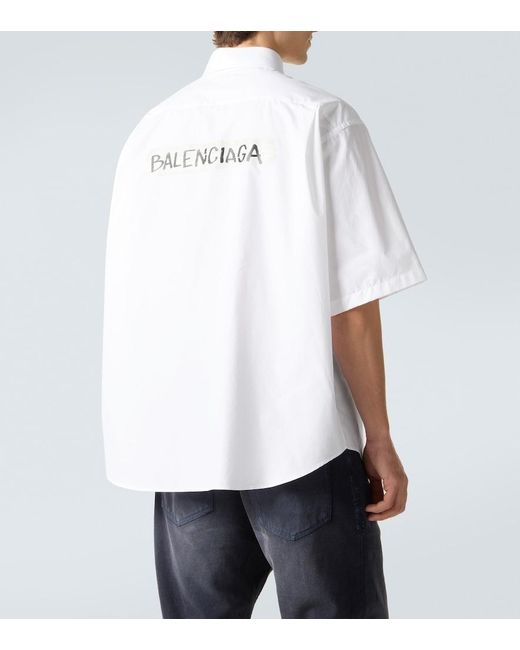 Balenciaga White Masking Tape Cotton Poplin Shirt for men