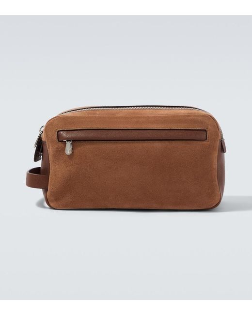 Brunello Cucinelli Brown Leather-Trimmed Suede Toiletry Bag for men
