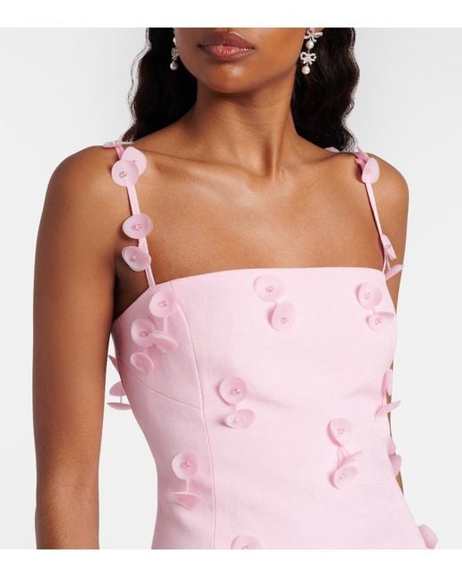 Jonathan Simkhai Pink Juliana Floral-Applique Linen-Blend Cocktail Dress