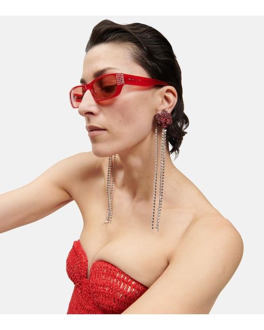 Magda Butrym Pink X Linda Farrow Embellished Rectangular Sunglasses