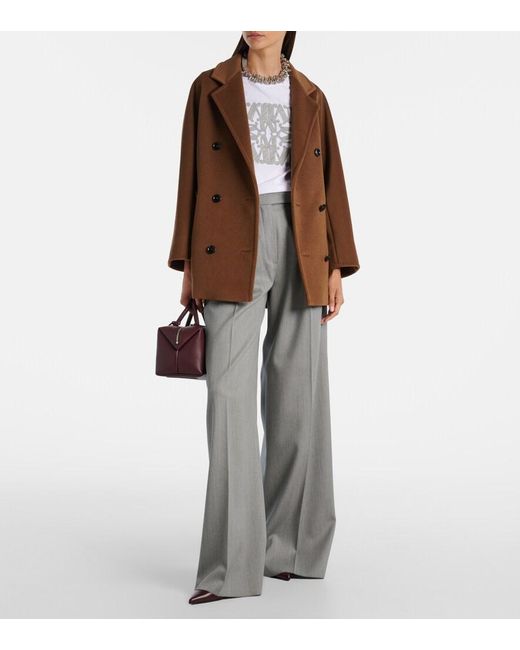 Max Mara Gray Baden Virgin Wool Wide-Leg Pants