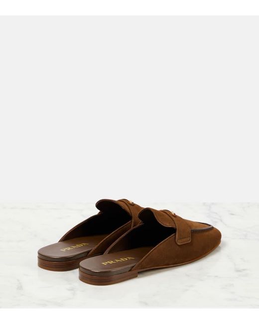 Prada Brown Logo Suede Mules