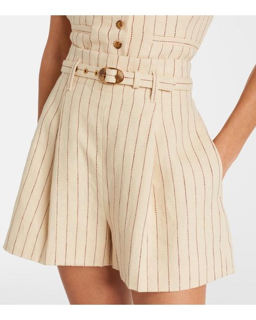 Zimmermann Natural Striped Belted Linen Shorts
