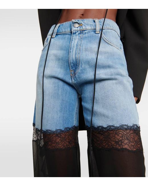Nensi Dojaka Blue Mid-Rise Wide-Leg Jeans mit Spitze