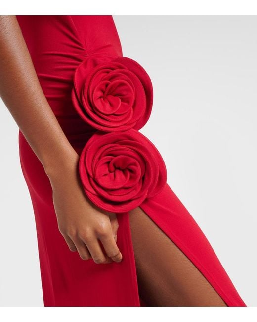 Magda Butrym Red Floral-Applique Draped Gown