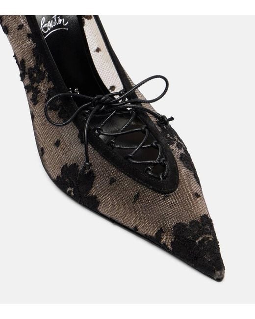Christian Louboutin Black Km Lace 100 Suede Pumps