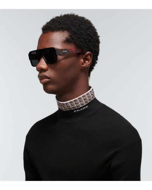 Prada Gray Square Acetate Sunglasses for men