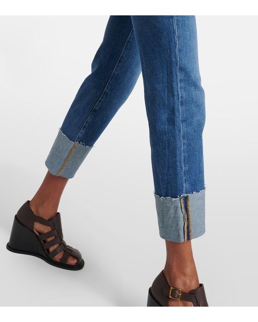 7 For All Mankind Blue High-Rise Cropped Jeans Logan