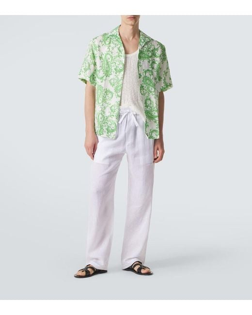 Etro Green Paisley Linen Shirt for men