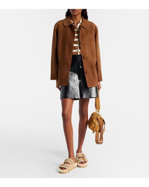 Prada Metallic Shearling-Lined Suede Sandals