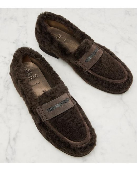 Brunello Cucinelli Brown Monili Shearling Loafers