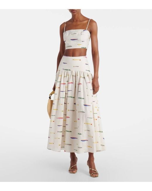 Staud Natural Bedruckter Maxirock Procida Aus Leinen