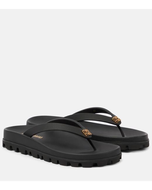Miu Miu Black Logo Thong Sandals