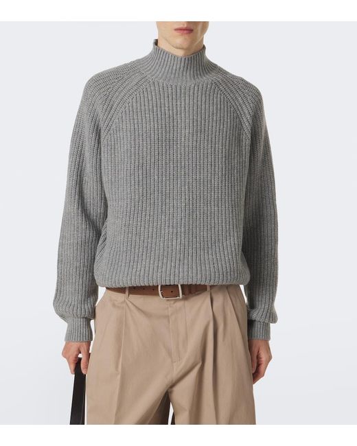 Allude Gray Wool And Cashmere Turtleneck Sweater for men