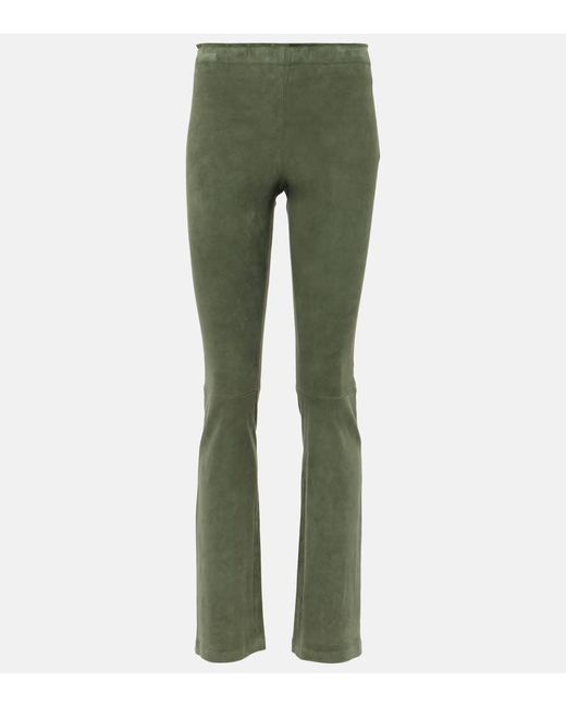 Stouls Green Jp Mid-rise Leather Flared Pants
