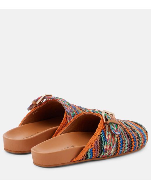 Robert Clergerie Brown Quinta Crochet Raffia Slides