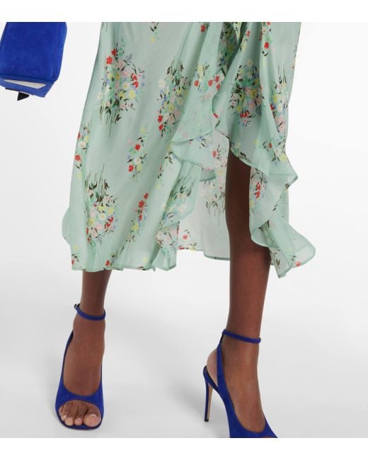 Rixo Green Tea-lenght Floral Print Dress