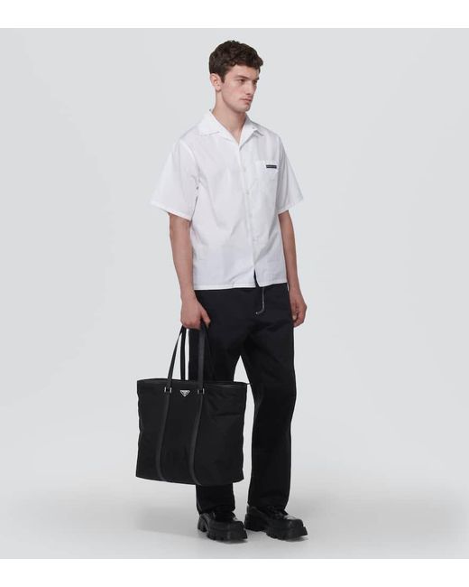 Prada Black Re-Nylon Leather-Trimmed Tote Bag for men
