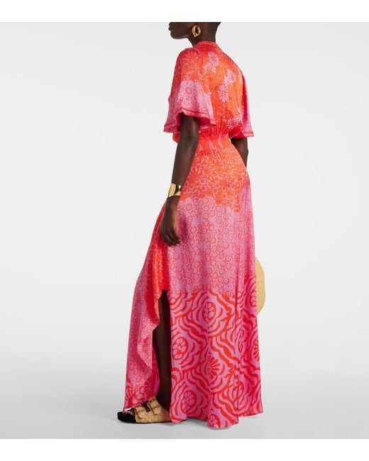 Poupette Red Mabelle Printed Front-Slit Maxi Dress